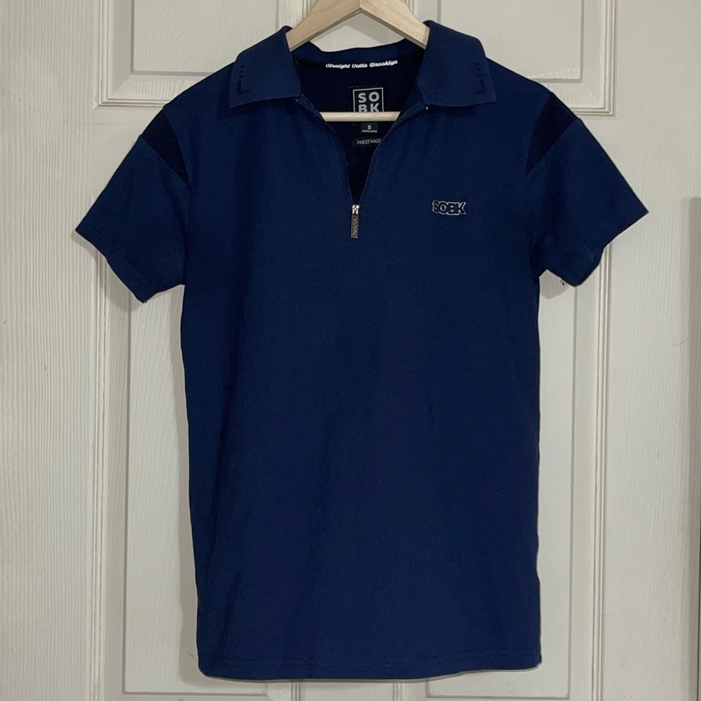 SOBK Men's Zippered Polo Shirt Navy Blue